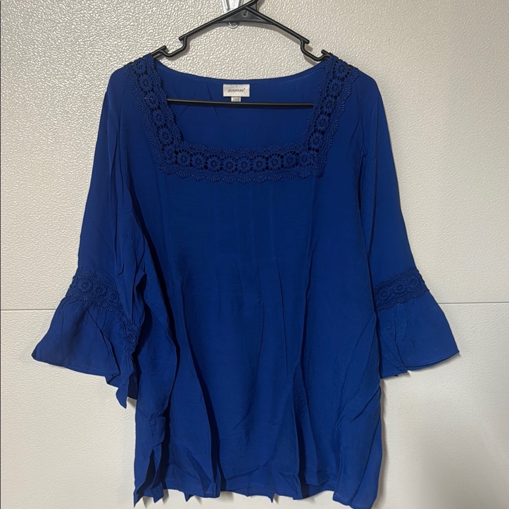 Avenue Blue Bell Sleeve Blouse Relaxed Fit